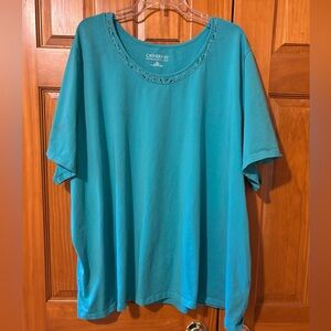 Catherines Sz 4x Turquoise Lace Trim Top